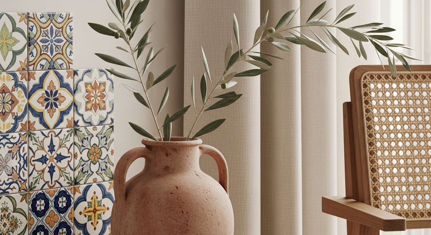 Natural light flooding through traditional Mallorcan shutters into a Mediterranean living space